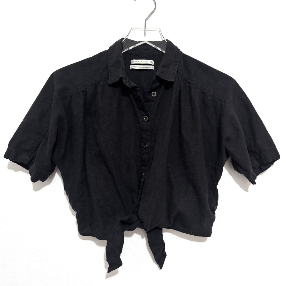 Urban Outfitters BDG Jena Black Tie-Front Cropped Blouse Shirt